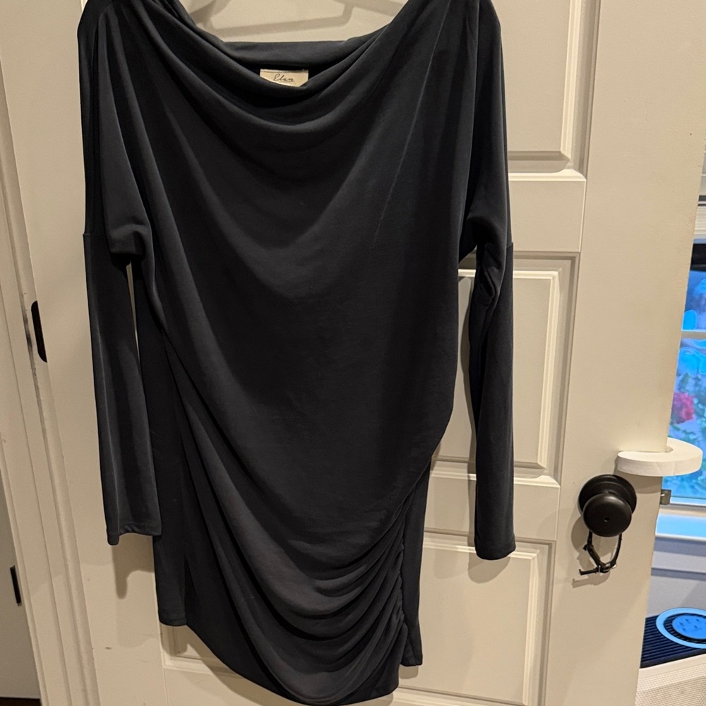 Elan Black Drape Midi Dress